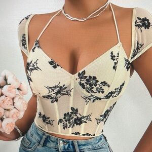 Floral Cream and Black Women's Top